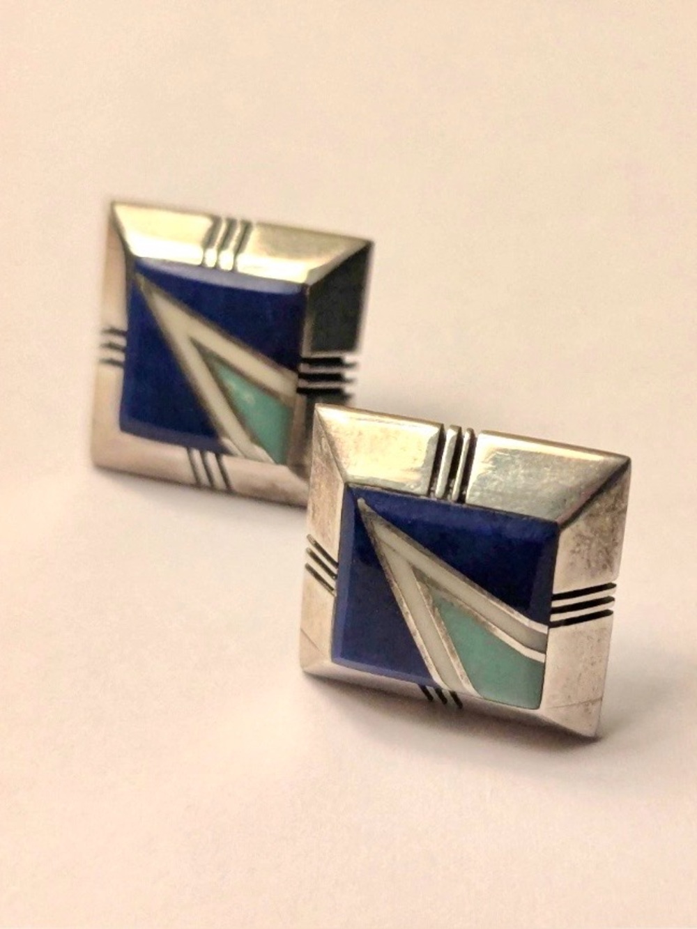 Vintage Gilbert Nelson Native American Lapis Turquoise Navajo Earrings - Picture 16 of 16
